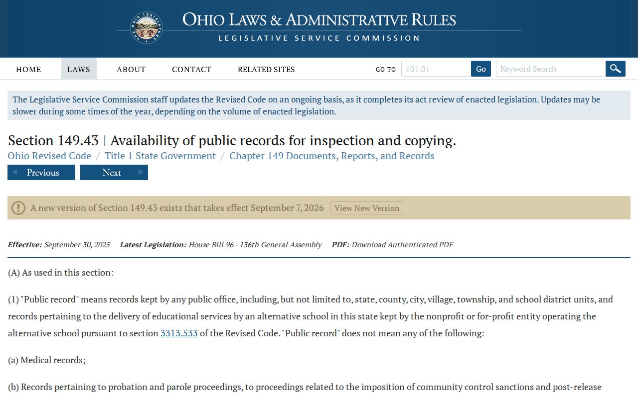 Ohio public records law for Jackson County booking requests